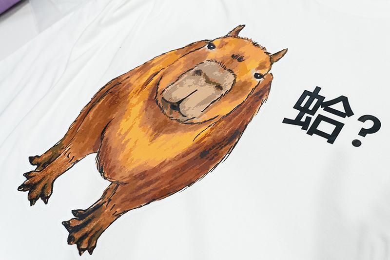 蛤！ 手繪水豚 卡皮巴拉 白 有趣棉T shirt 純棉 #茉紡工作坊