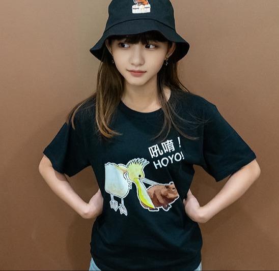 吼唷！HOYO! 手繪水豚 卡皮巴拉 黑 有趣棉T shirt 純棉 #茉紡工作坊
