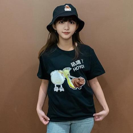 吼唷！HOYO! 手繪水豚 卡皮巴拉 黑 有趣棉T shirt 純棉 #茉紡工作坊