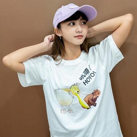 吼唷！HOYO! 手繪水豚 卡皮巴拉 白 有趣棉T shirt 純棉 #茉紡工作坊
