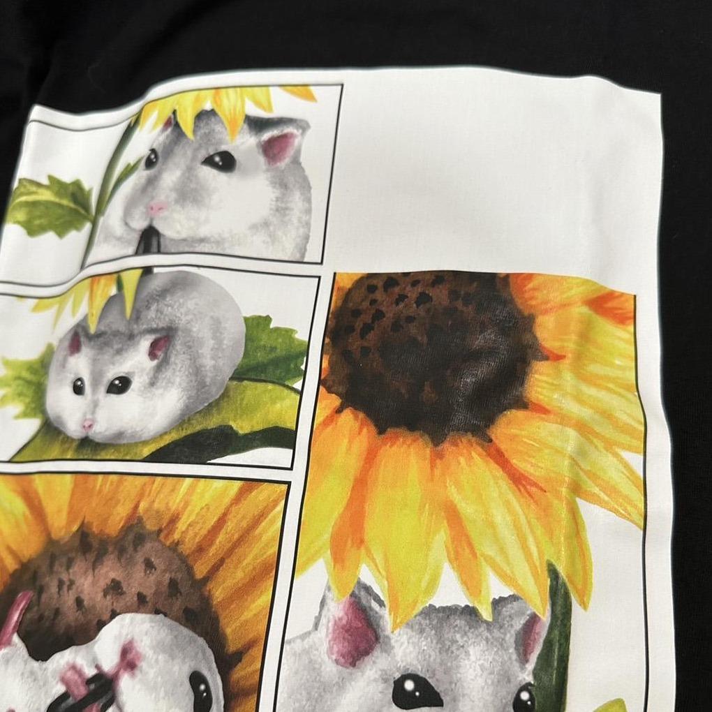 倉鼠向日葵 手繪倉鼠 卡皮巴拉 黑 有趣棉T shirt 純棉 #茉紡工作坊