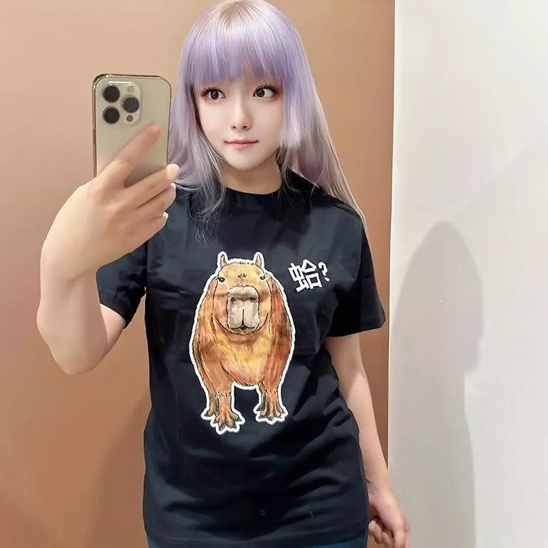 蛤！ 手繪水豚 卡皮巴拉 黑 有趣棉T shirt 純棉 #茉紡工作坊