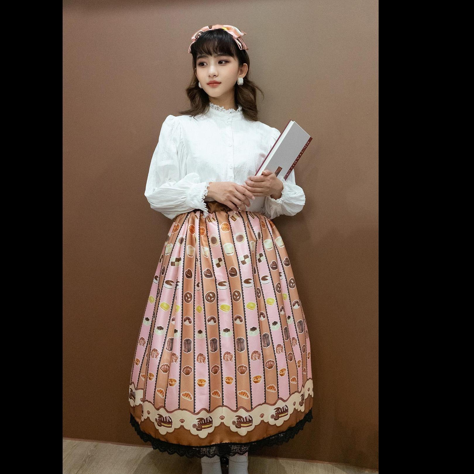 『甜點蕾絲』草莓 半身裙 lolita 蘿莉塔 印花裙 SK  #茉紡工作坊