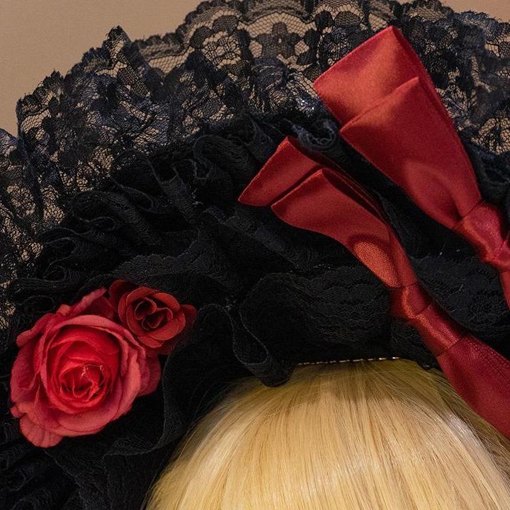 「黑紅玫瑰」波特帽 手工 bnt帽 蘿莉塔帽  #茉紡工作坊