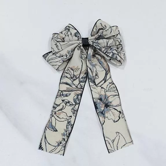 古典描花緞帶蝴蝶結髮夾 手作髮飾 #茉紡工作坊