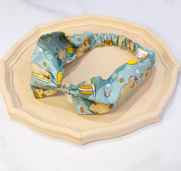 「水豚遊戲」卡皮巴拉 青色 手工髮帶 台灣布  #茉紡工作坊