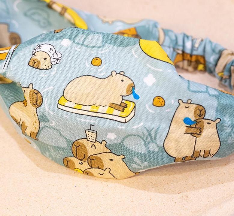 「水豚遊戲」青色 手工髮帶  #茉紡工作坊