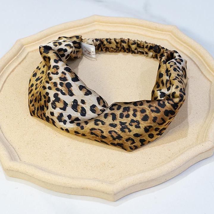 「豹紋」米 手工髮帶  #茉紡工作坊