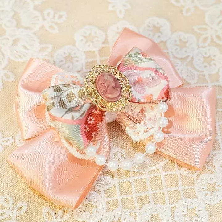 碎花浮飾蝴蝶結髮夾（韓系粉） 手作髮夾 手作商品 手作髮飾 #茉紡工作坊