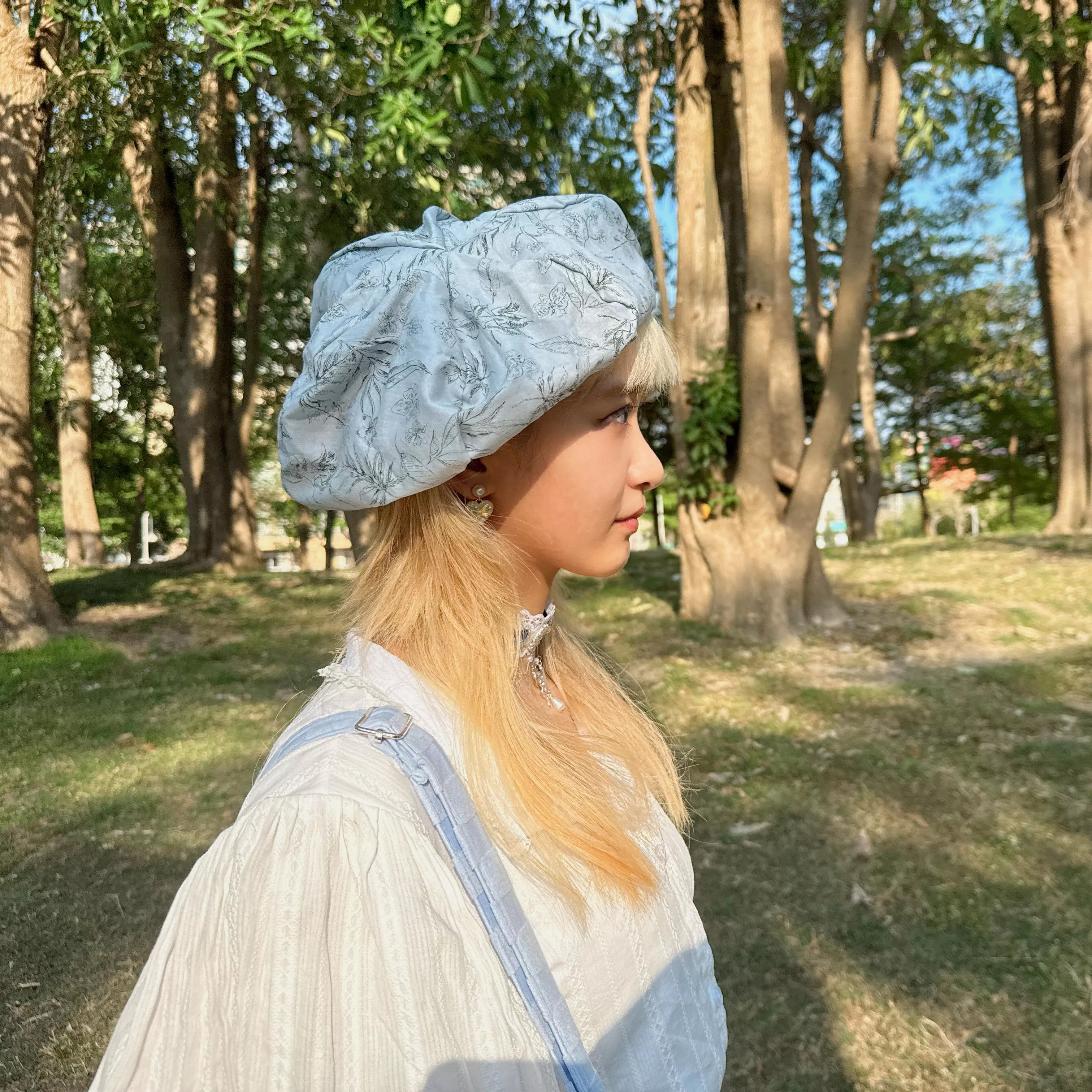 「浮夢花海-灰藍」日本進口純棉布料hokkoh 手工貝蕾帽 貝雷帽