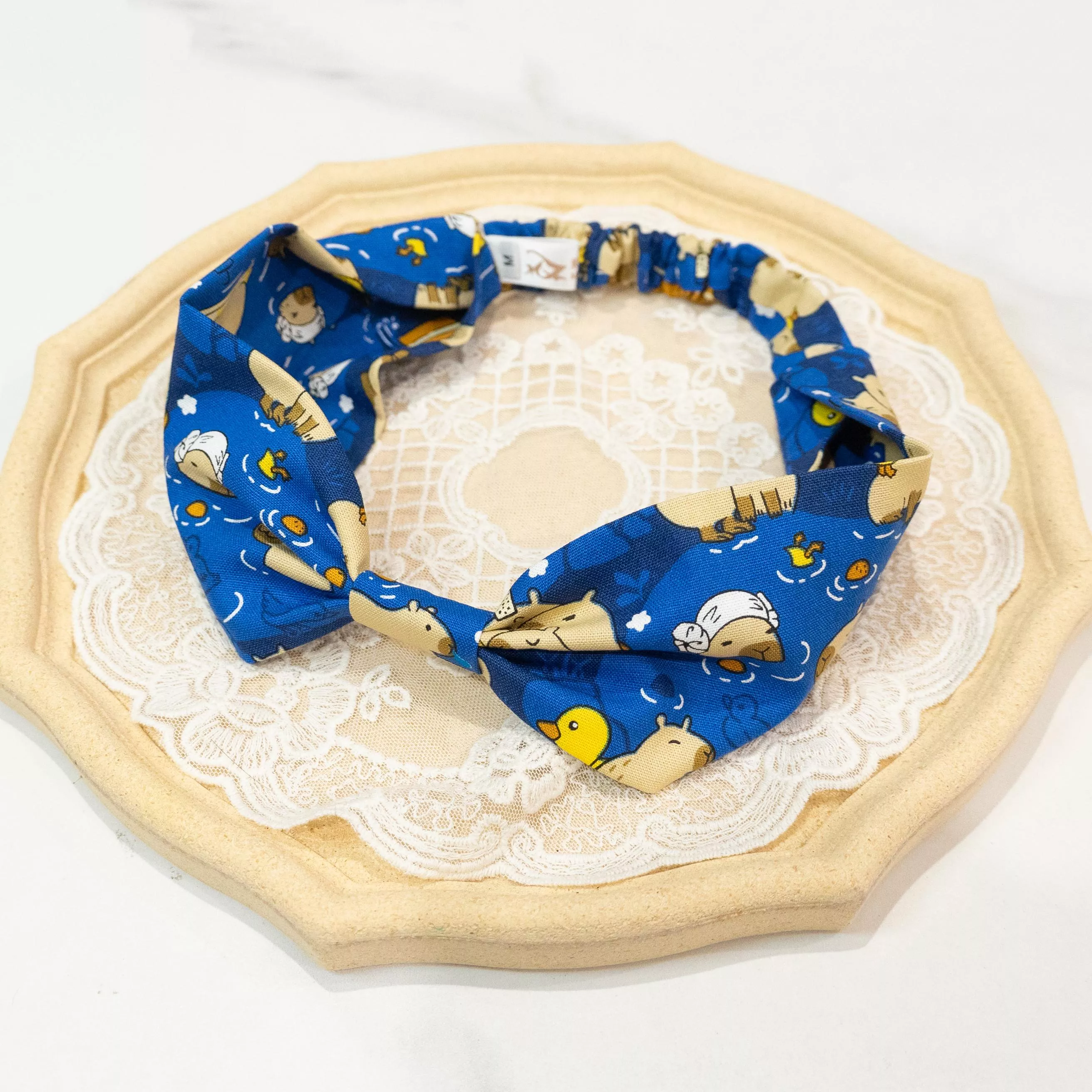 「水豚遊戲」卡皮巴拉 籃色 手工髮帶 台灣布  #茉紡工作坊