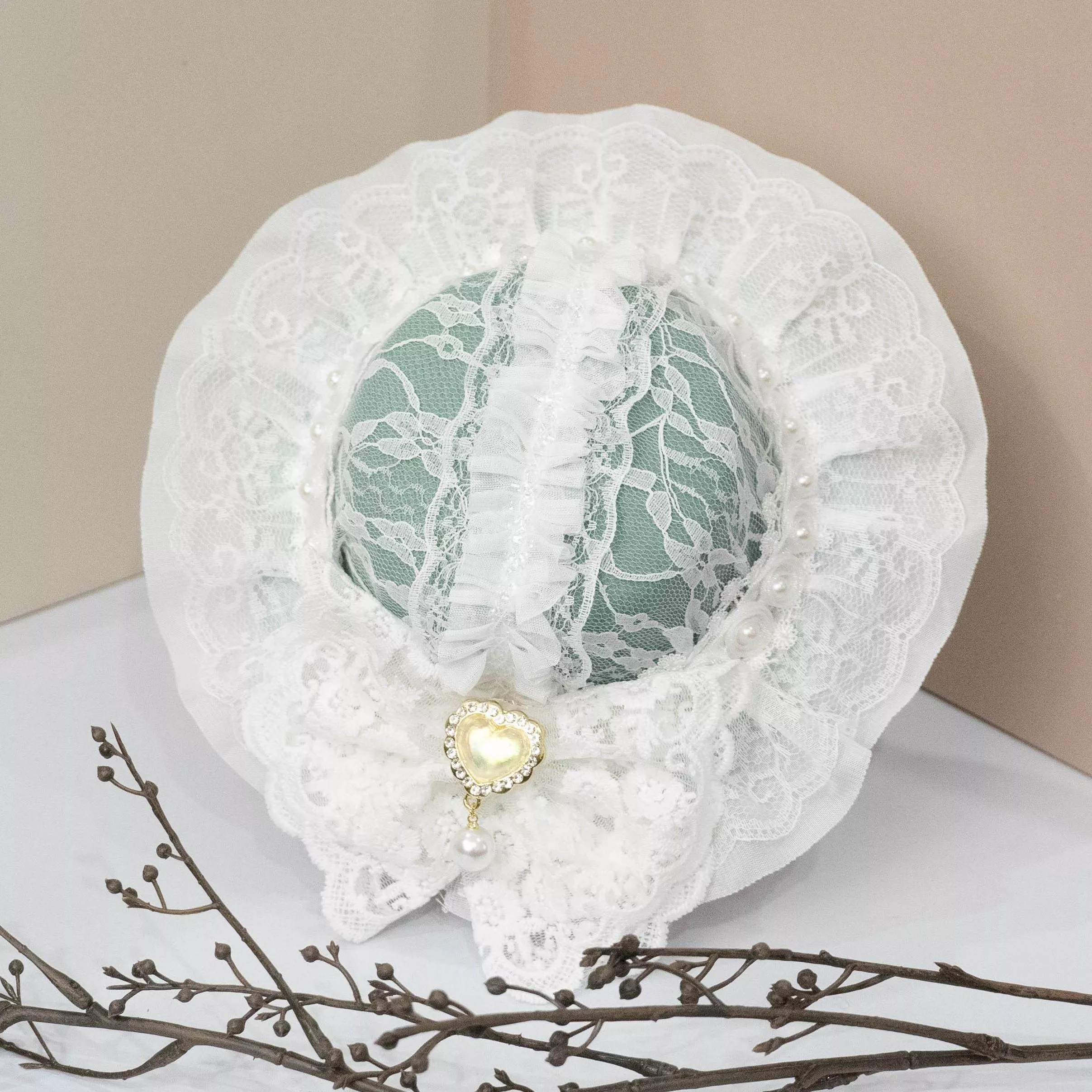 淡茉花語 蕾絲小禮帽髮夾｜若草色 「小禮帽偏大款」