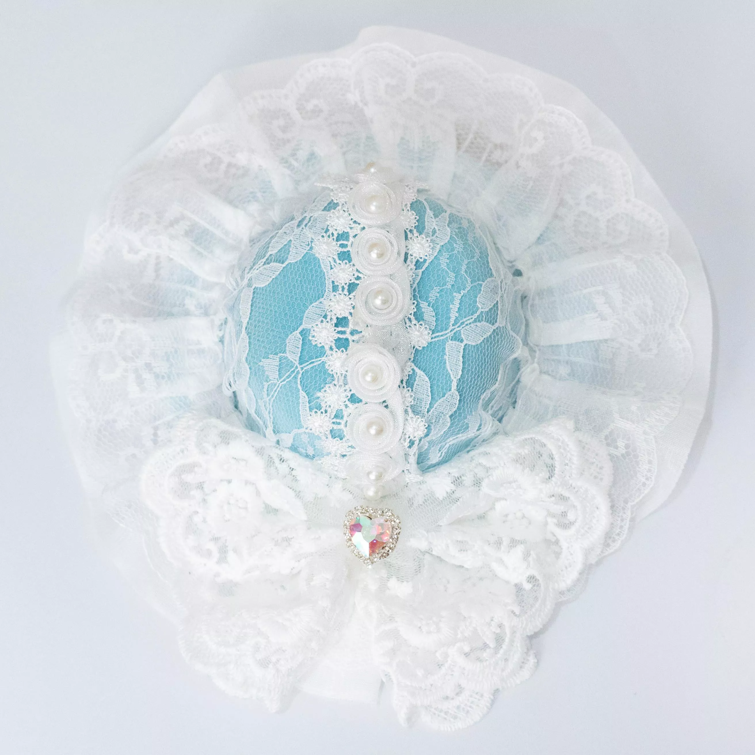 霧藍白詩 小禮帽髮夾｜茉紡 手作小禮帽