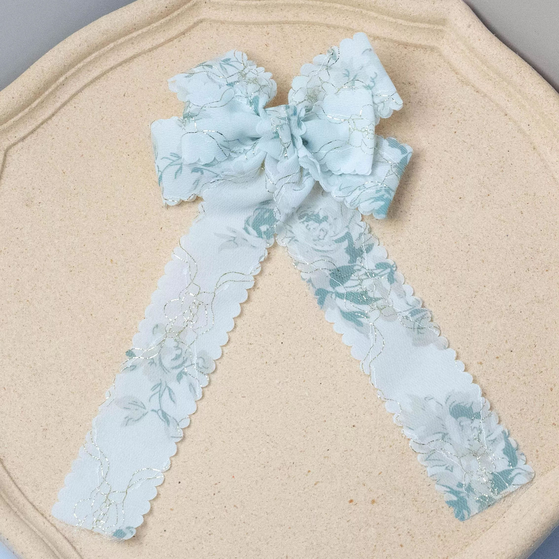 霧藍花語・長尾蝴蝶結單邊鴨嘴夾｜茉紡 手作飾品