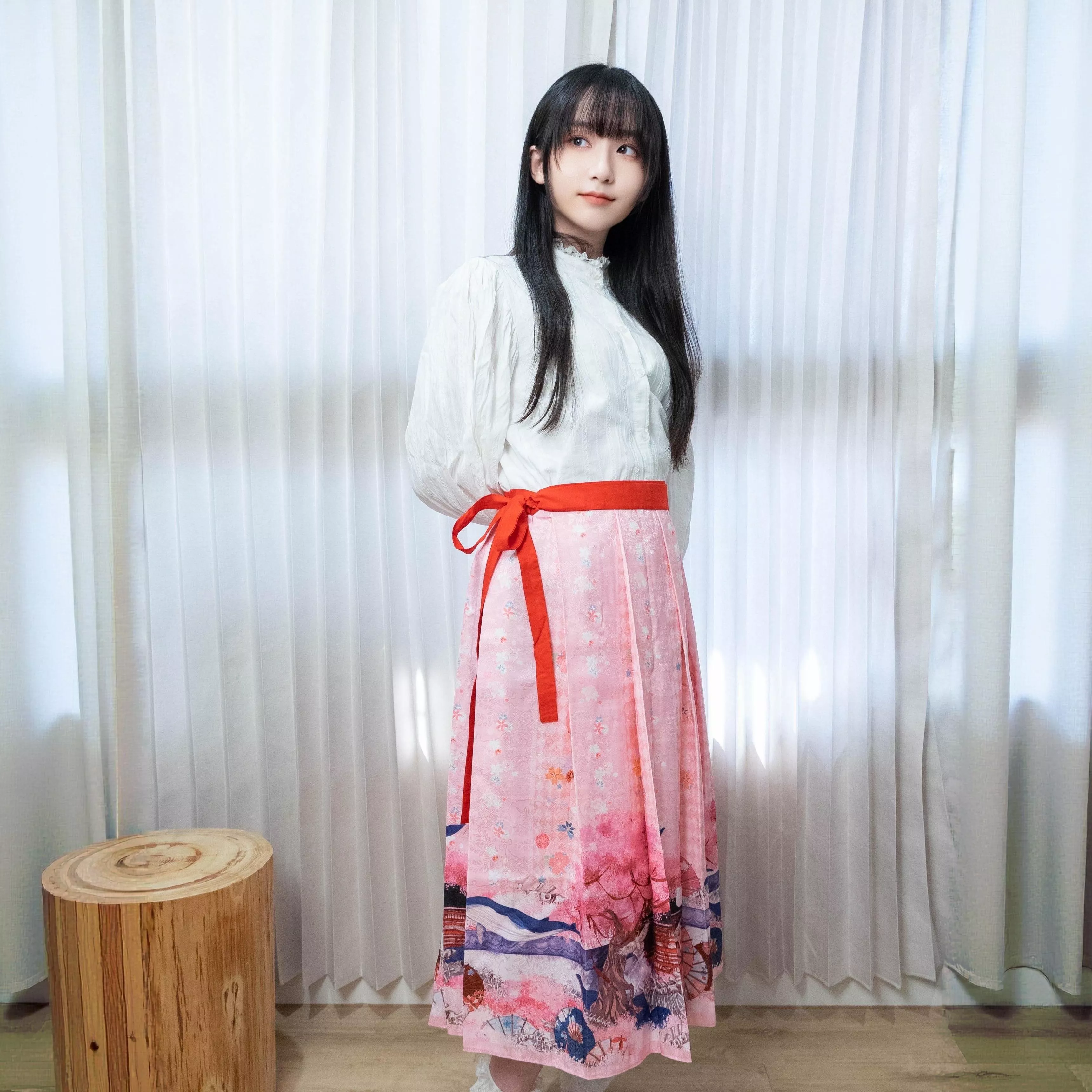 百摺鯨魚櫻-粉｜茉紡手作 一片式半身裙