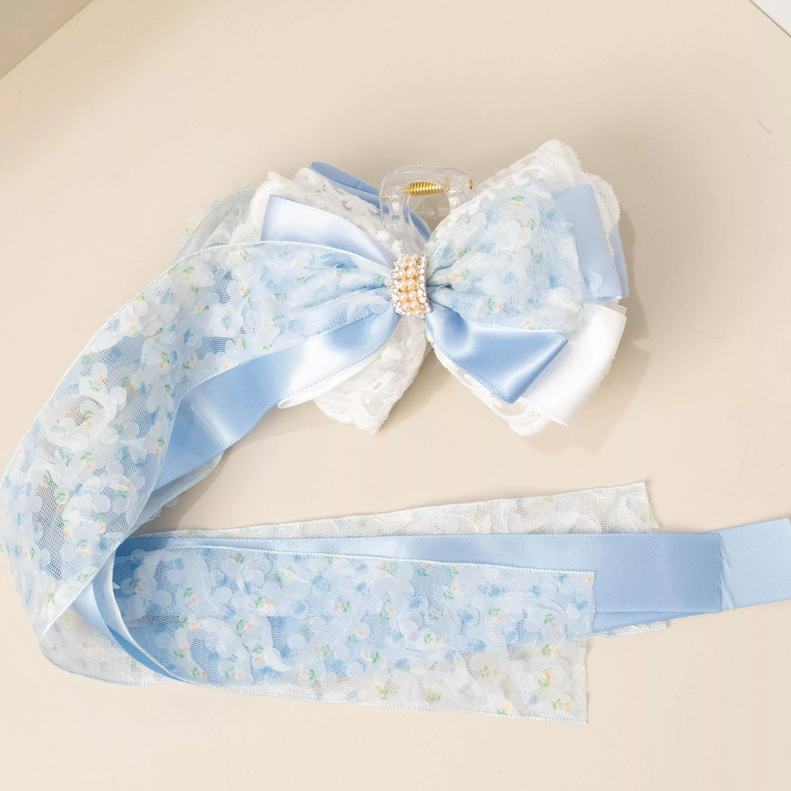 晴藍花語 ｜茉紡 手作 飄帶鯊魚夾