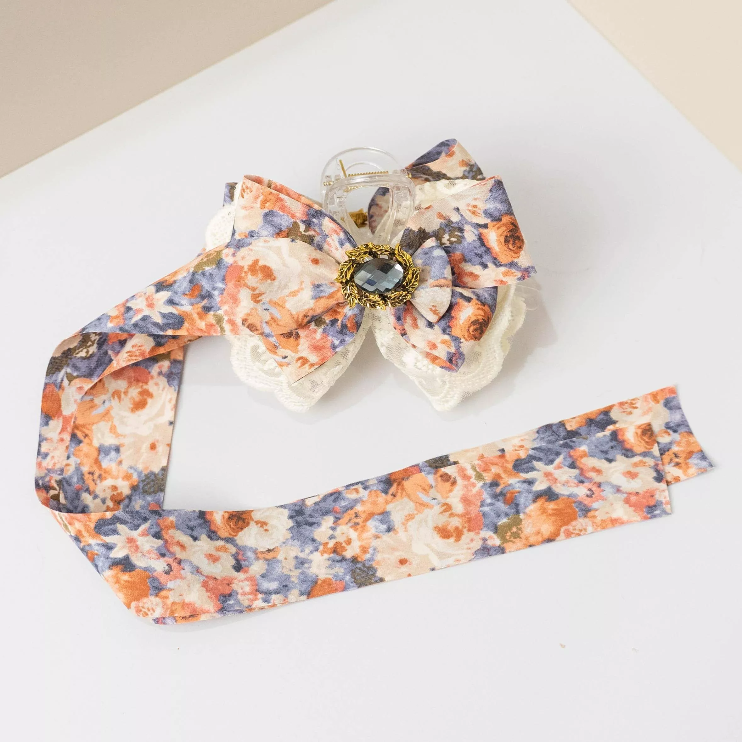 暮花織影（藍） ｜茉紡 手作 飄帶鯊魚夾