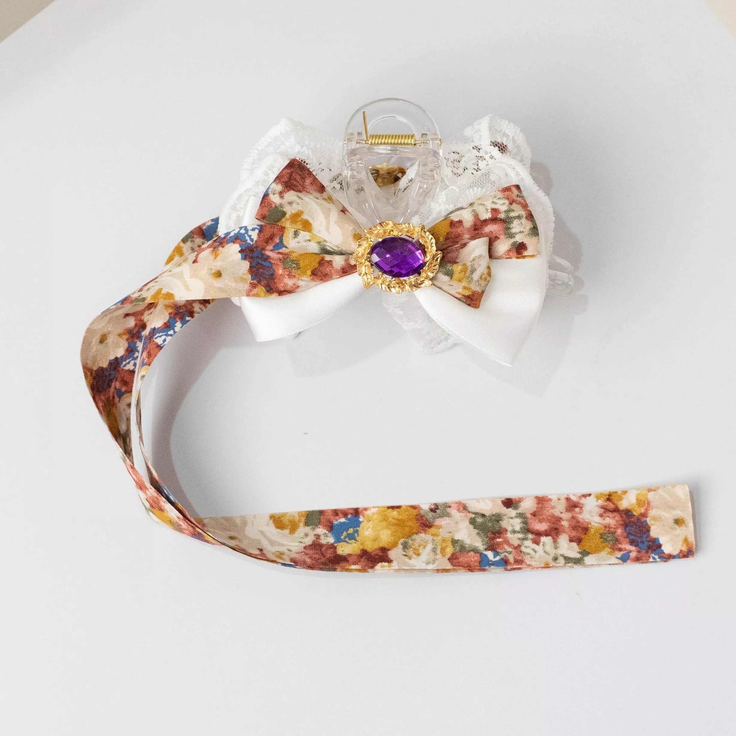 香語花影（紫紅）｜茉紡 手作 飄帶鯊魚夾