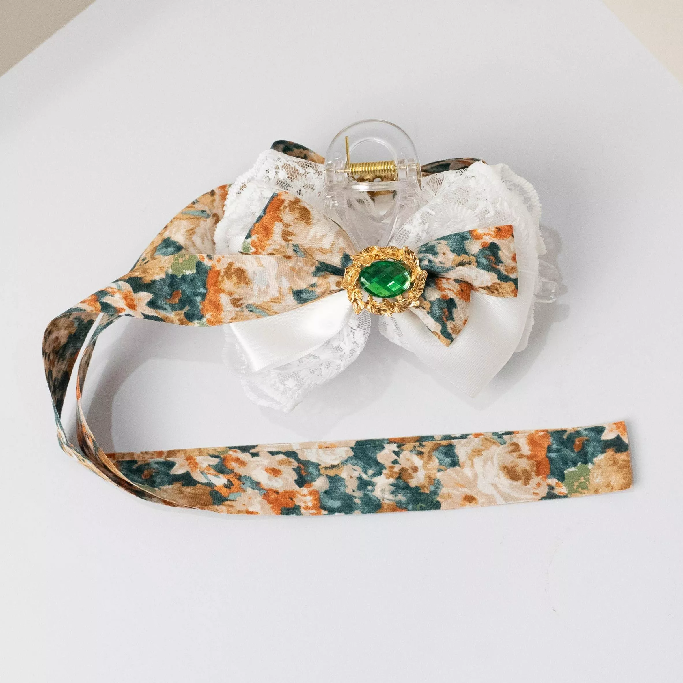 香語花影（綠）｜茉紡 手作 飄帶鯊魚夾