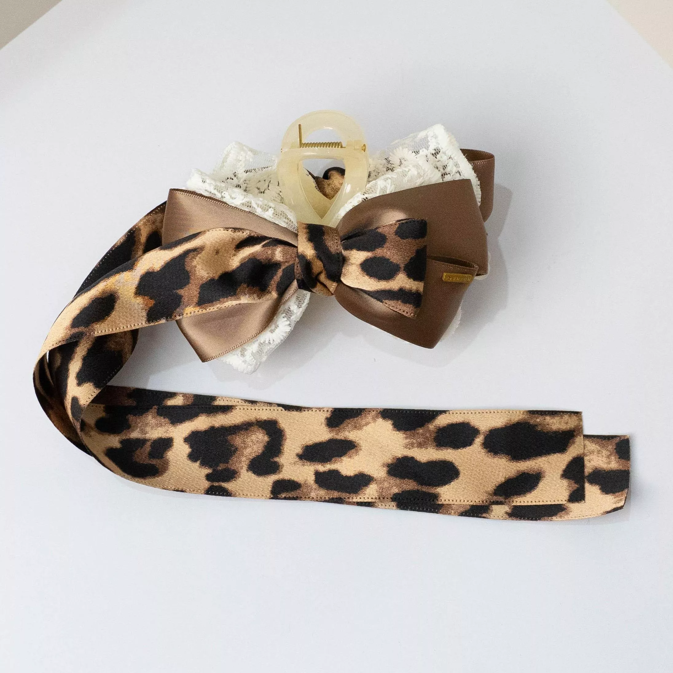 野序豹紋（棕） ｜茉紡 手作 飄帶鯊魚夾