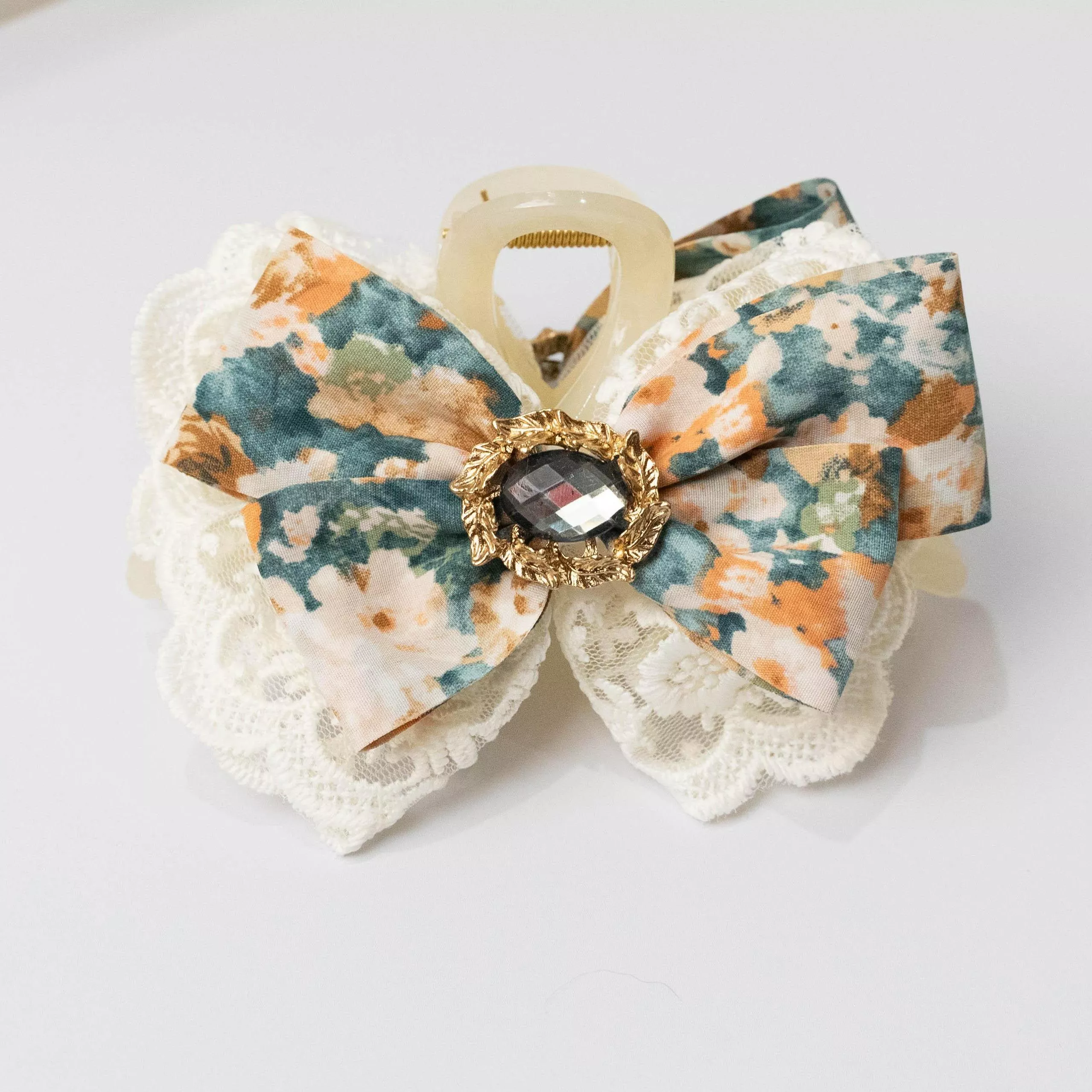 暮花織影（綠） ｜茉紡 手作鯊魚夾