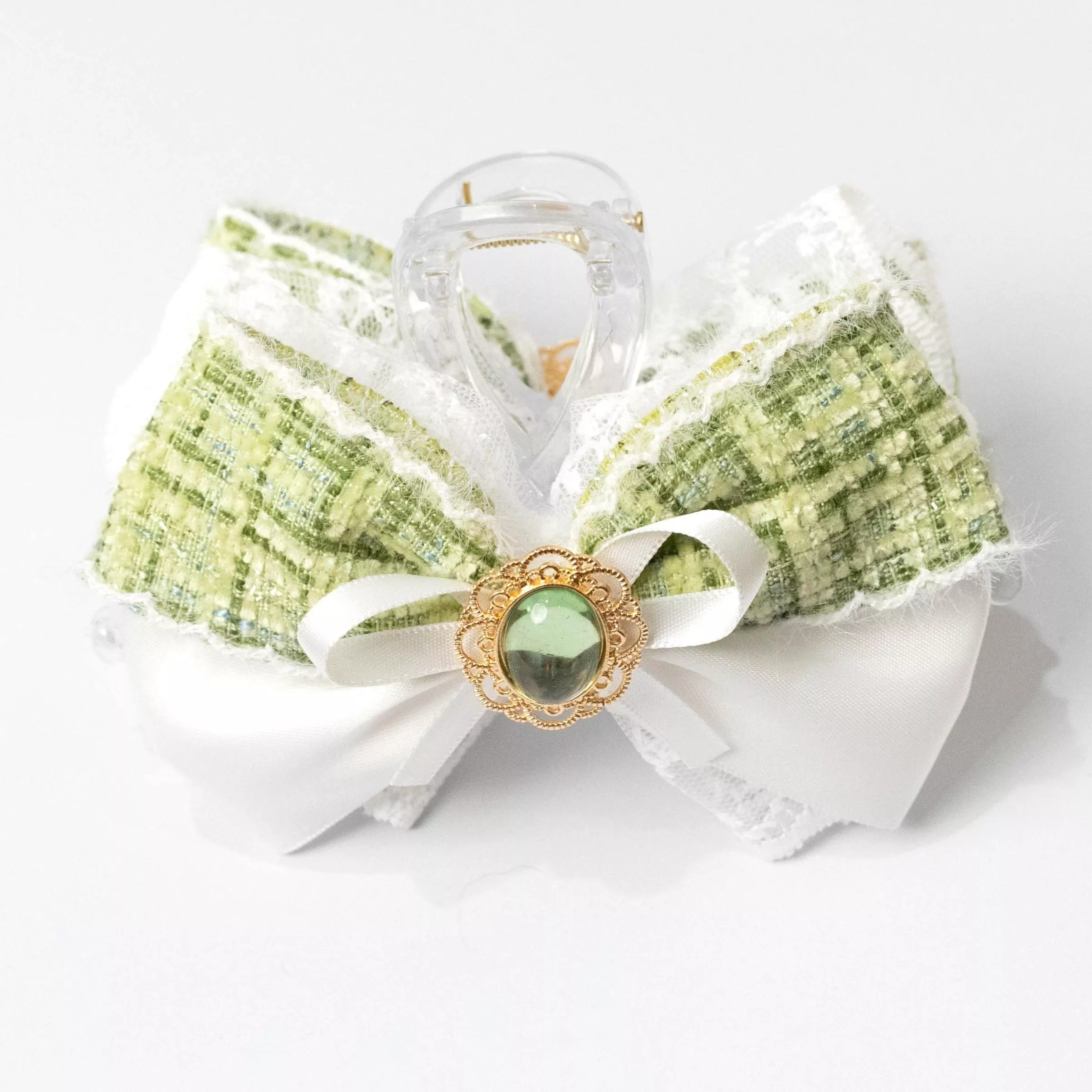 織光花語 （草綠） ｜茉紡 手作鯊魚夾