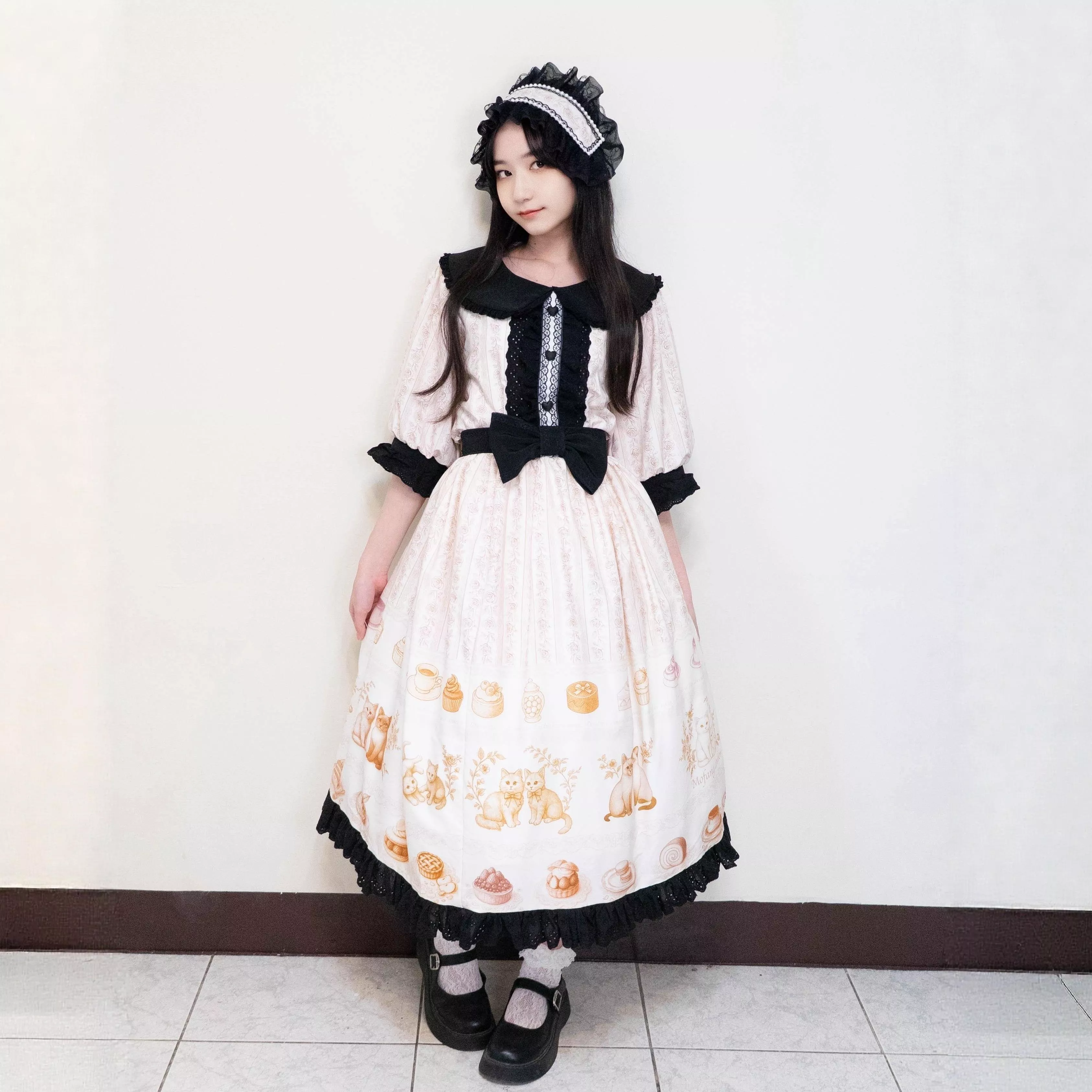 法式奶油貓 OP｜茉紡原創印花 Lolita 洋裝