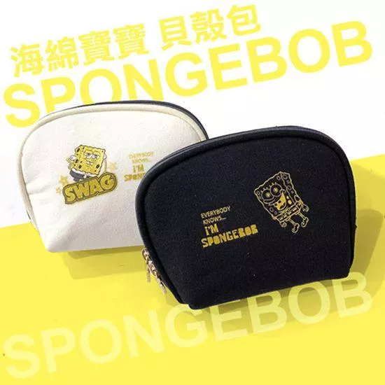 【海綿寶寶】帆布金蔥貝殼零錢包