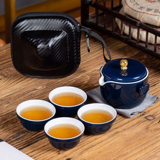 【吉祥如意3】如意茶壼設計、亮彩造型旅行茶具( 1壼+4杯 )
