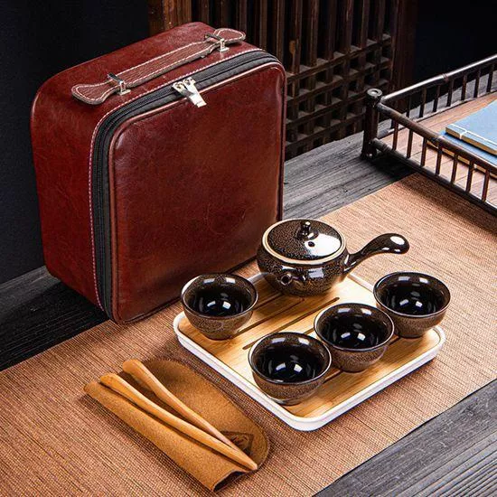 【文創藝術8】 握把壼創意功夫旅行茶具 ( 1壼+4杯 )