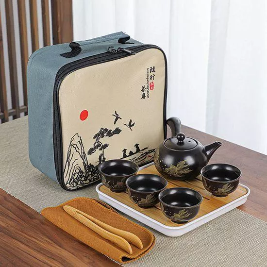 【文創藝術10】 握把壼創意功夫『如魚得水』旅行茶具 ( 1壼+4杯 )