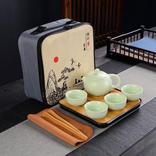 【經典傳藝12】西施壼陶瓷旅行茶具 ( 一壼+4杯 )