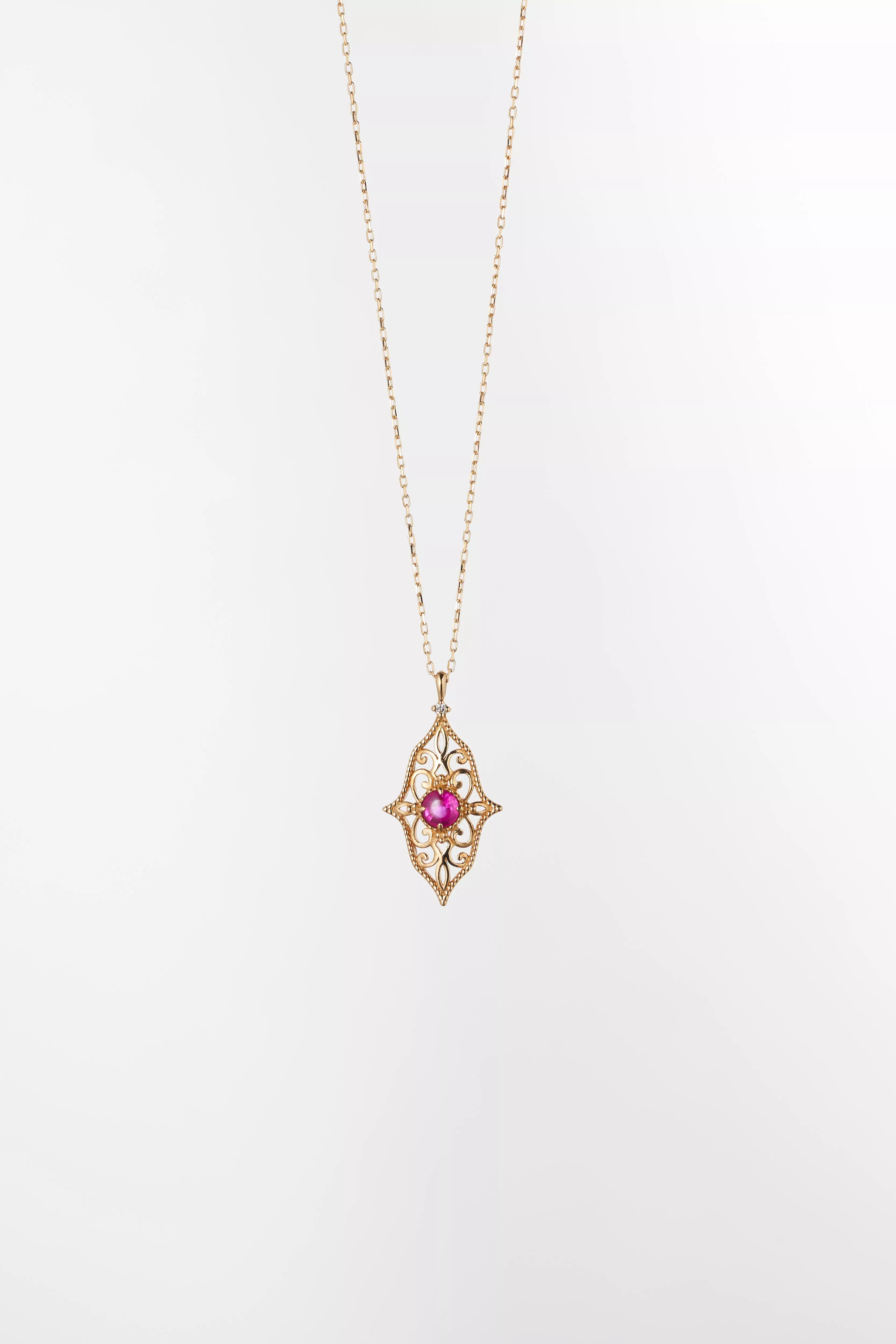 日本18K 復古蛋面紅寶項鍊