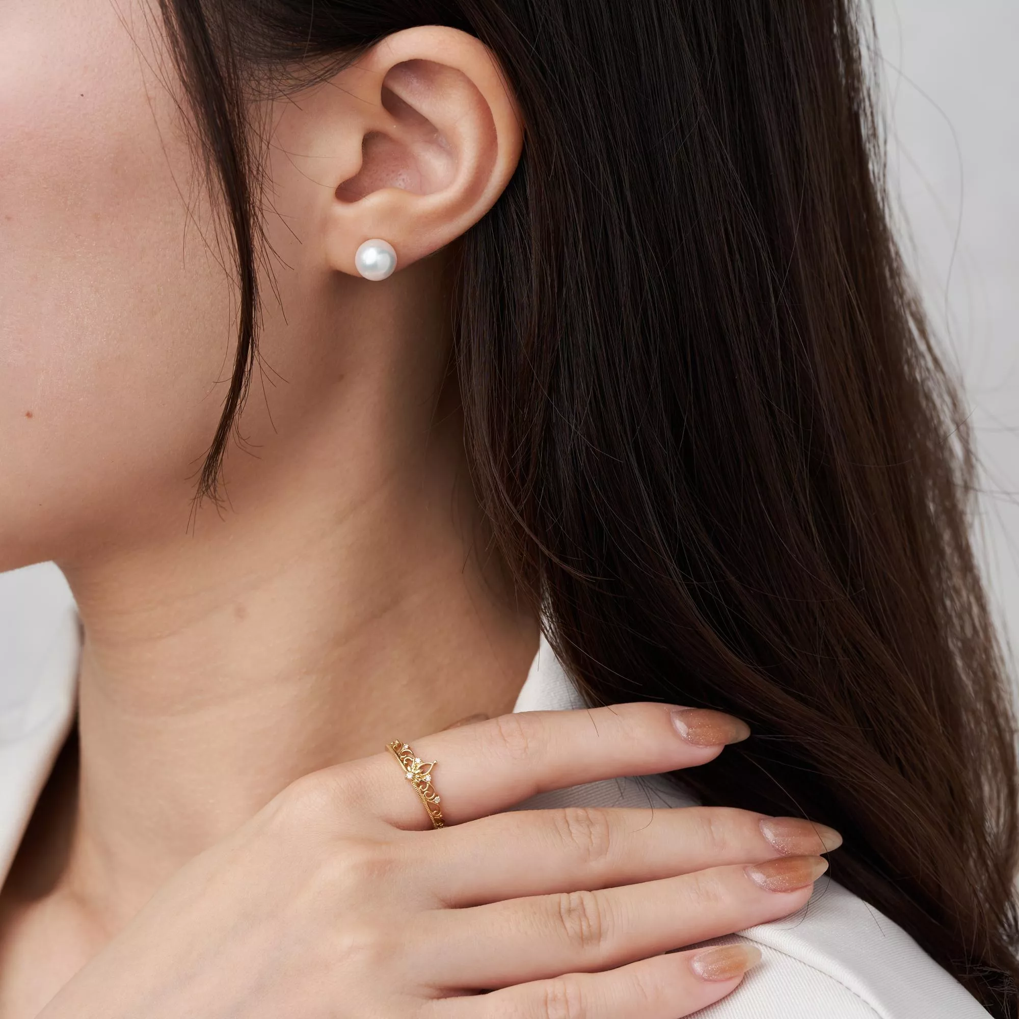 白帶藍綠AKOYA珍珠耳環