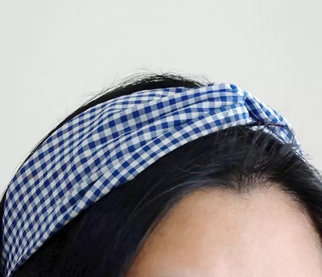 藍色格紋交叉髮帶