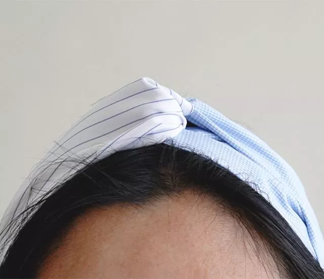 直條紋天藍格紋交叉髮帶