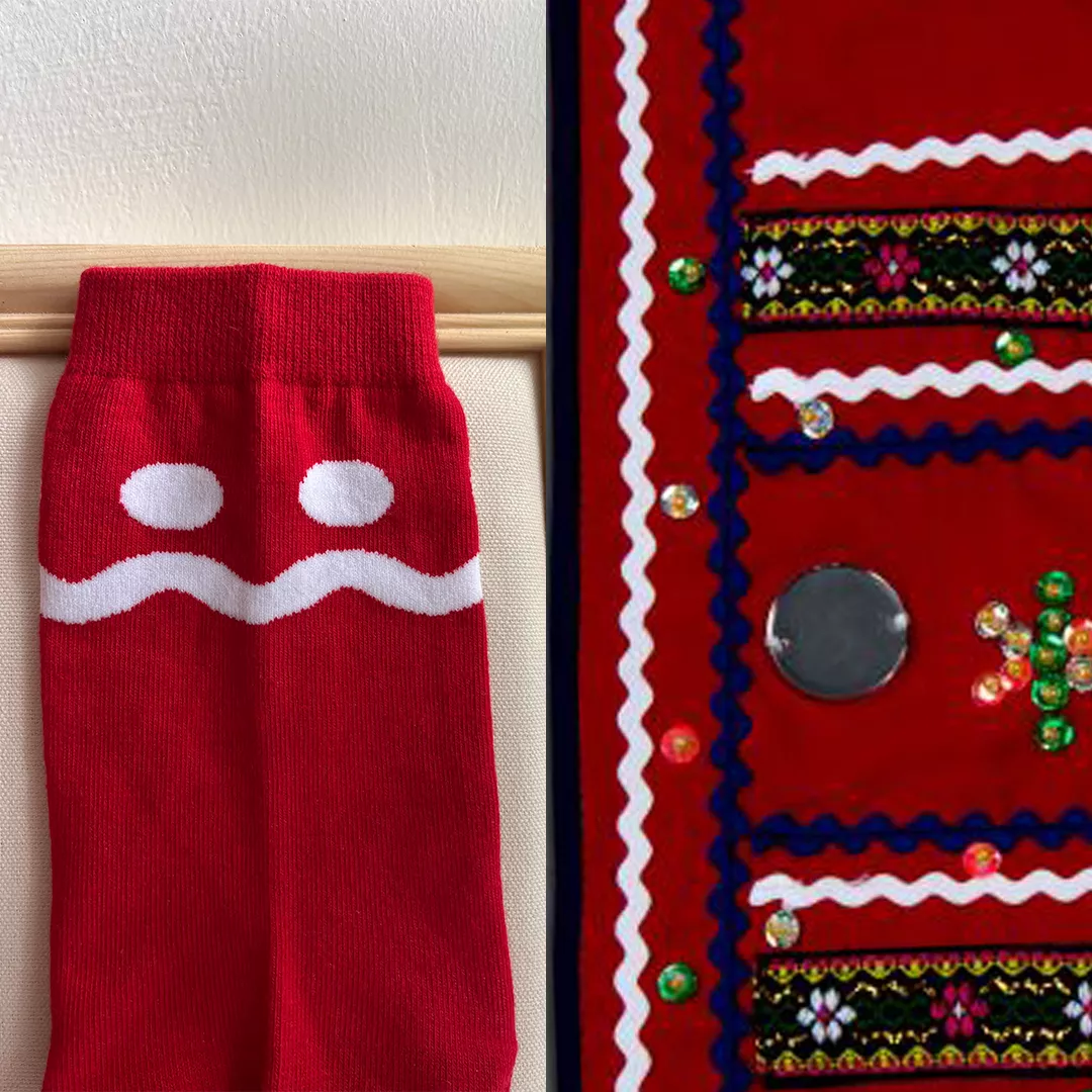 從阿美族胸兜紋飾為靈感設計而成的原創中筒襪