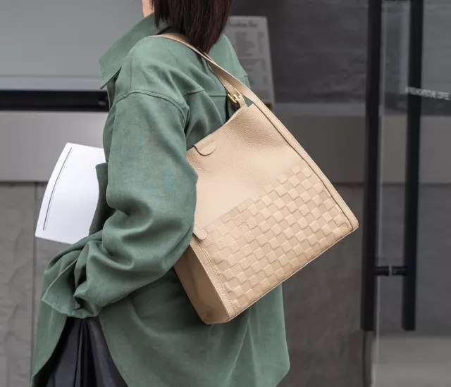 方塊壓紋托特包-杏色