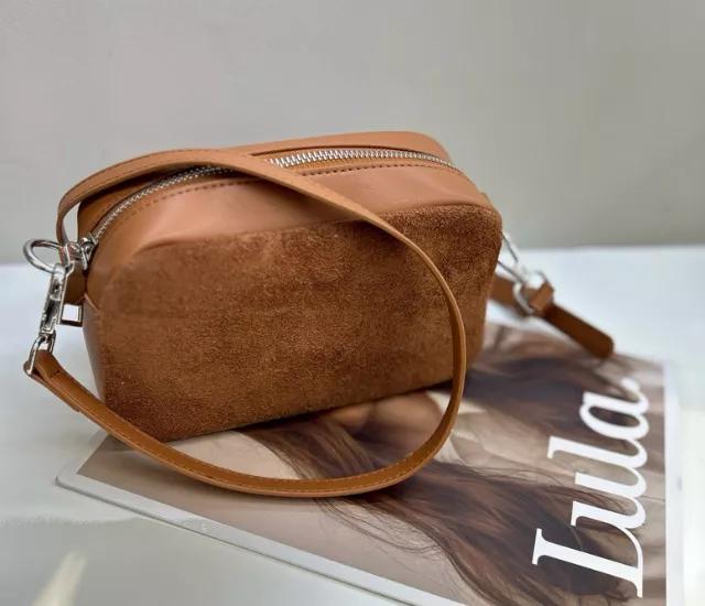 反絨麂皮迷你相機包-橘棕色