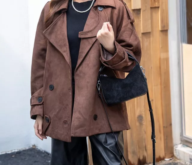 反絨麂皮迷你水餃包-黑色