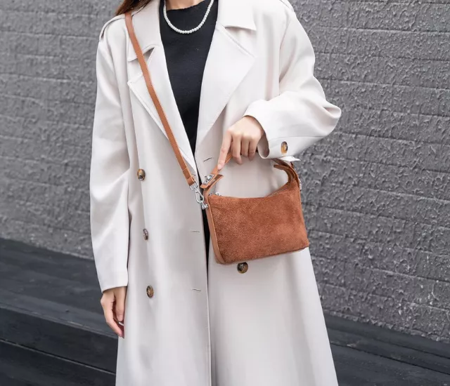 反絨麂皮迷你水餃包-橘棕色