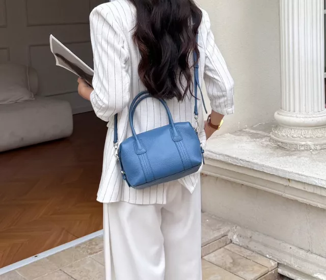 軟皮質感圓圓提包-藍色