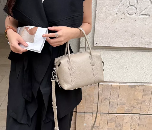 軟皮質感圓圓提包-灰色