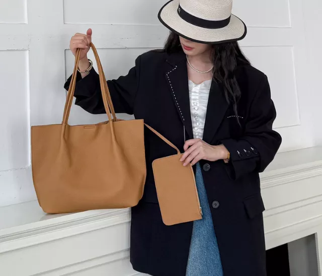 軟皮質感購物袋-橘色