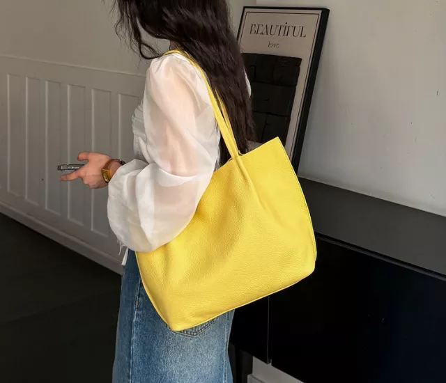 軟皮質感購物袋-黃色