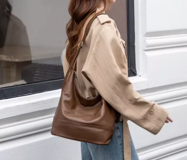 復古皮革水桶包-咖啡色