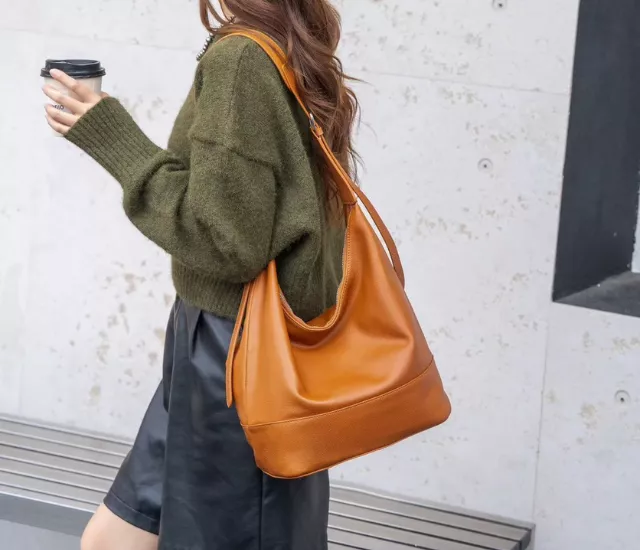 復古皮革水桶包-橘色