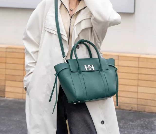 經典鎖釦托特包-藍綠色