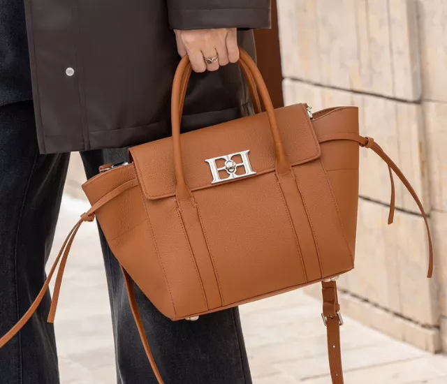 經典鎖釦托特包-橘棕色