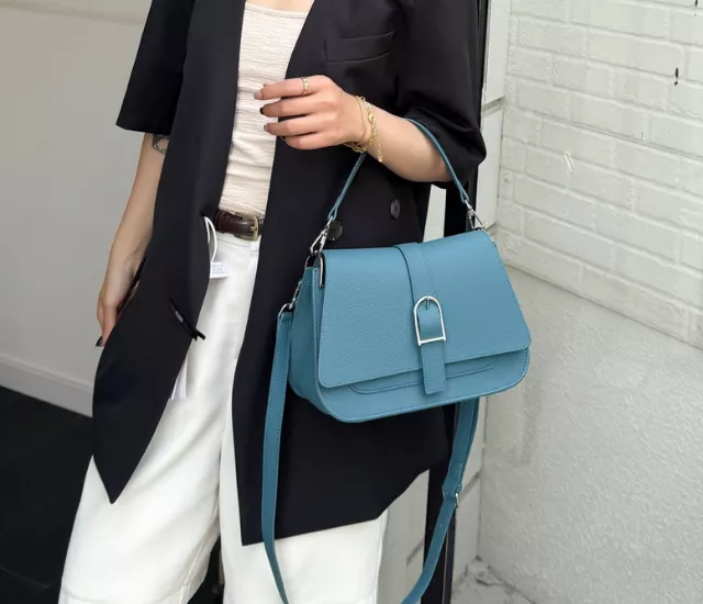 輕奢馬蹄扣小方包-藍色